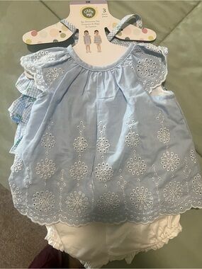 Little Me Blue Eyelet Dress and Bloomer Set
